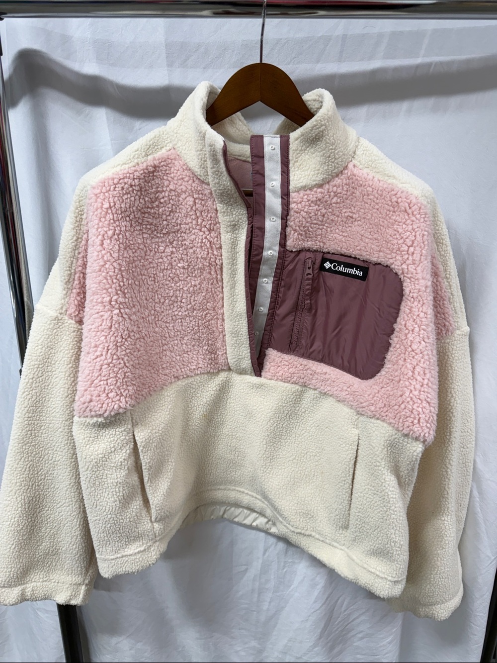 Columbia Cream and Pink Sherpa Snap Pullover